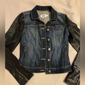 Paige Women's Denim Jacket, Waxed Black Sleeves, Small